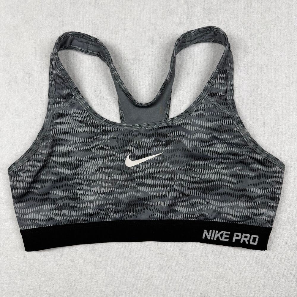 Nike Pro Dri-FIT Sports Bra Women’s Medium Gray Black Print Racerback